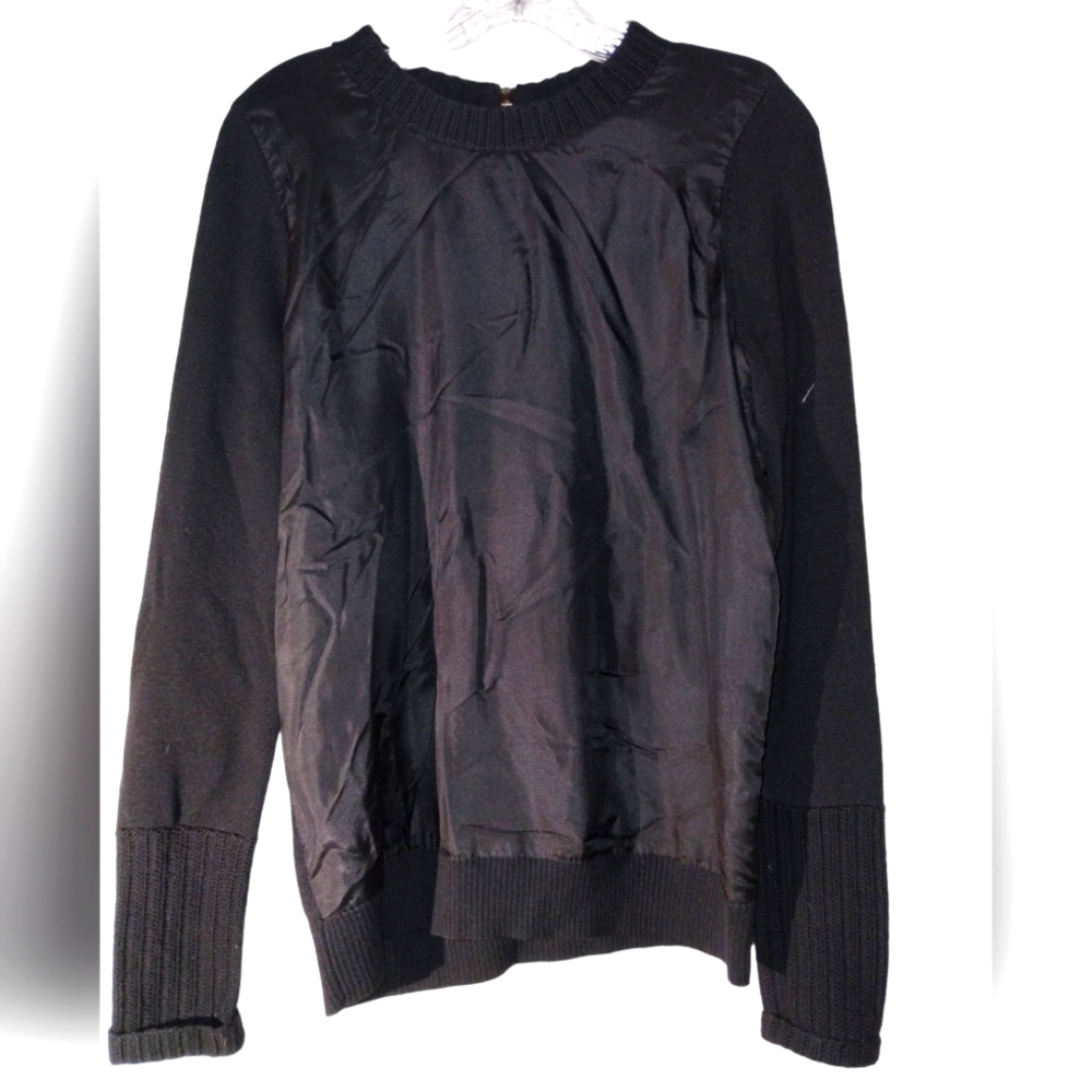 Vera Wang Knit Sweater M Black Silk Wool euc